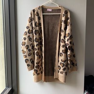 Pink Lily open leopard print long cardigan size M